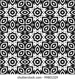 Seamless abstract retro floral black and white pattern background vector illustration