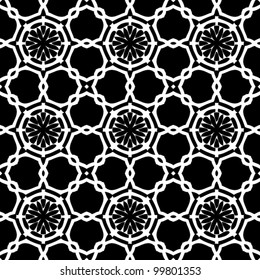 Seamless abstract retro floral black and white pattern background vector illustration