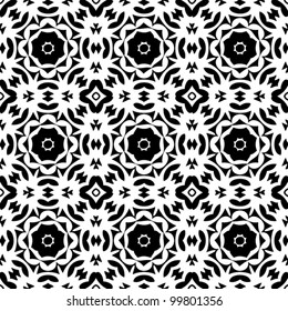 Seamless abstract retro floral black and white pattern background vector illustration