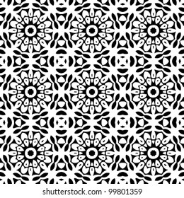 Seamless abstract retro floral black and white pattern background vector illustration