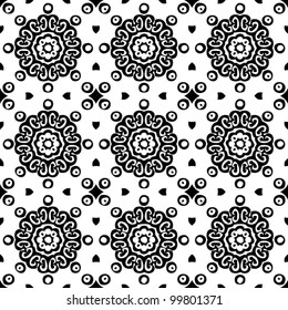 Seamless abstract retro floral black and white pattern background vector illustration