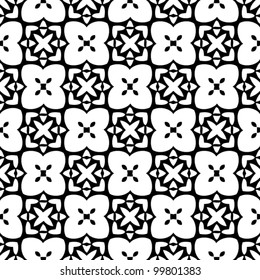 Seamless abstract retro floral black and white pattern background vector illustration