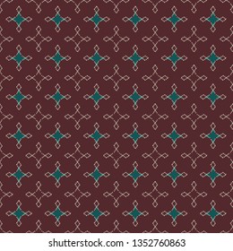 Seamless abstract retro geometric pattern. Illustration in burgundy, green and cream. Ideal for fashion, gift, paper, scrapbooking and fabric.