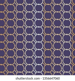 Seamless abstract retro geometric pattern with rows of gold and silver chain circles. Ideal for fashion, gift, paper, scrapbooking and fabric.