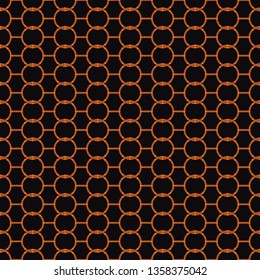 Seamless abstract retro geometric pattern with rows of orange chain circles and hexagons. Ideal for fashion, gift, paper, scrapbooking and fabric.