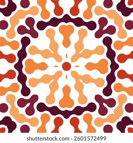 a seamless, abstract, retro-style vector background with organic, wavy, and curvilinear shapes in warm hues of orange, red, and burgundy on a white backdrop.