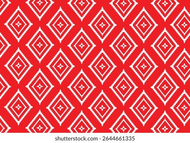 Seamless Abstract Rhombus Design with Intricate Pixel Art Details on Red