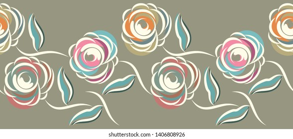 Seamless abstract rose flower border