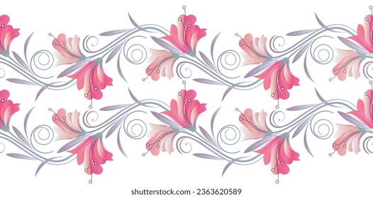 Seamless abstract rose flower border on white background