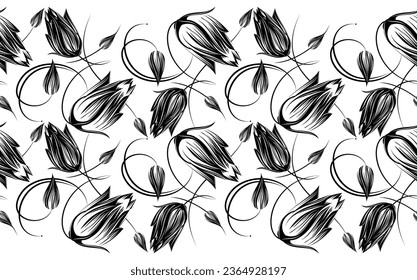 Seamless abstract rose flower border design on white background