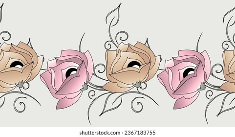 Seamless abstract rose flower border design