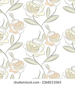 Seamless abstract rose flower pattern on white background