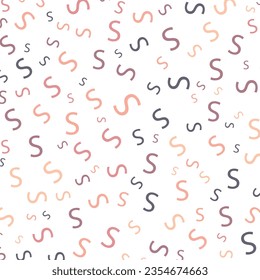 Seamless abstract S letter vector geometric pattern. Colorful letters on white background. Random order. Gift wrapping paper, fabric, poster. Bed linen and interior. School and learning theme.