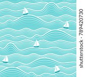 Seamless abstract sea background. Sailboats on a waves. Vector wavy striped pattern.