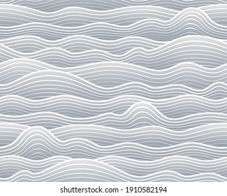 Seamless Abstract Sea Wave Background. Vector Wavy Gray And White Pattern.