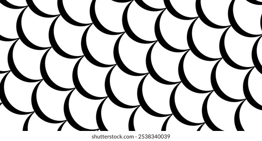 Seamless abstract semicircle pattern background. Decorative geometric ornament for interior, idea, textile, wrapping, celebration, cover, paper, print, canvas. Black and white concept