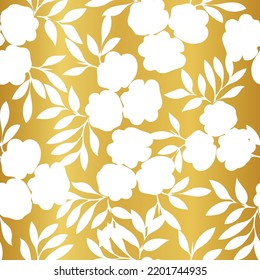 Seamless abstract silhouette floral pattern on golden background.