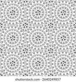 Seamless abstract simple geometrical heart 3D effect light and dark gray mandala circular round flower texture background design for textiles, wallpaper..,
