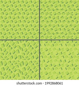 Seamless Abstract Simple Pattern. Scalable 3D Style Geometric Pattern. Set of 4 Different Patterns made from Cubes of Different Sizes. Neon Green Background and Dark Blue Foreground.