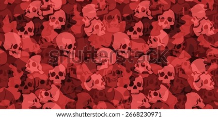Seamless abstract skull camo pattern. Military-style red camouflage. Vector background for design projects.
