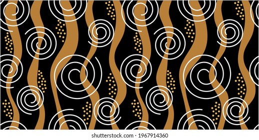 Seamless abstract snails with waves on black background. EPS10 Illustration.
