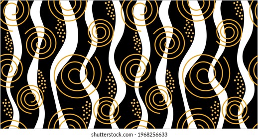 Seamless abstract snails with waves on black background. EPS10 Illustration.
