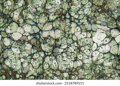 Seamless abstract soft green marbling vector pattern with Turkish ebru technique