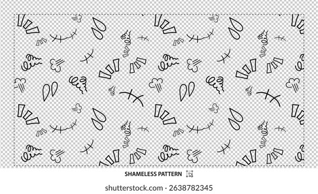 Seamless abstract speech bubble pattern with black and white cartoon expressions on transparent background