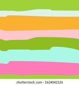 Seamless abstract spring pattern. Colorful hand-drawn stripes. Uneven light blue, green, pink, orange lines. Neutral illustration for spring and summer holidays, Easter, wrapping paper, packaging