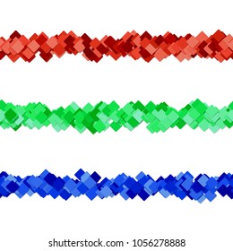 Seamless abstract square pattern paragraph divider line design set - vector decoration elements from colored diagonal rounded squares with shadow effect