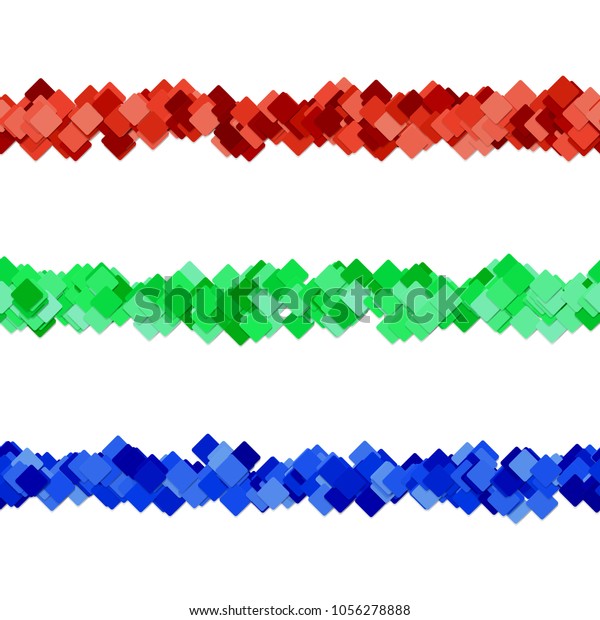 Seamless abstract square pattern paragraph\
divider line design set - vector decoration elements from colored\
diagonal rounded squares with shadow\
effect