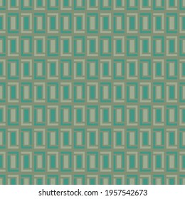 Seamless abstract square shape design on green. Textile, fabric, background pattern
