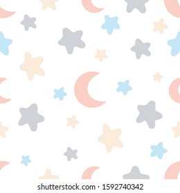 Seamless abstract Star and moon pattern on white background, Vector illustration texture for paper, wrapping and fabric