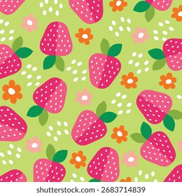 Ilustração de padrão floral de morango abstrato sem costura em design vetorial