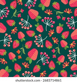 Ilustración de patrón floral de fresa abstracta sin costuras en diseño de Vector