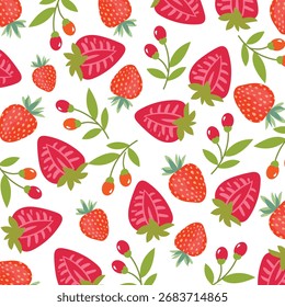 Ilustração de padrão floral de morango abstrato sem costura em design vetorial