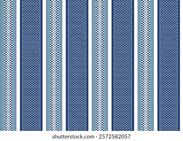 Seamless abstract stripe pattern. Colored striped blue background pixel plain weave texture. Textile design. Vector graphics of printing on fabric, shirt, textile, curtain