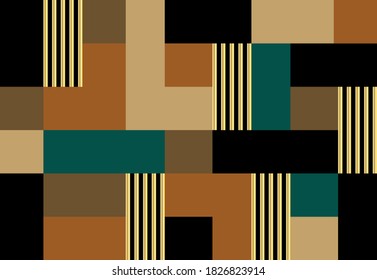 Rectángulos de oro a rayas abstractas y sin inconvenientes sobre fondo colorido.Diseño vectorial impresiones y fondos de moda.