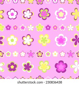 Seamless abstract striped pattern of cute pink  geometric flowers