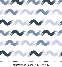 Seamless abstract striped pattern. Horizontal wavy lines of gray-blue colors located on a white background. Print for textiles. Vector illustration.