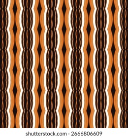 Padrão listrado abstrato sem emenda em tons de laranja quente, preto e branco. Perfeito para fundos, têxteis e design digital moderno.