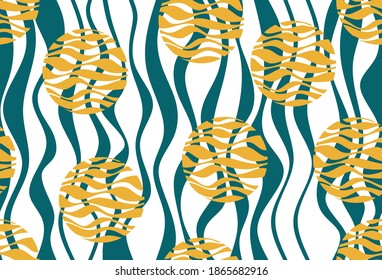 Seamless abstract striped wavy  with circular pattern. Vector design for fashion print and backgrounds.