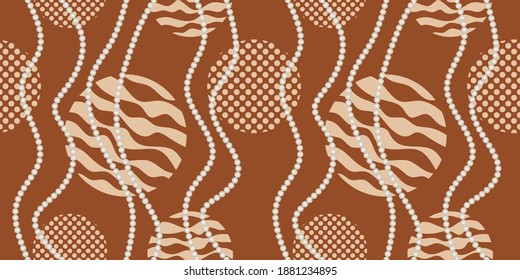 Seamless abstract striped wavy line with circular pattern. Vector design for fashion print and backgrounds.