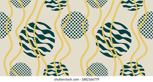 Seamless abstract striped wavy line with circular pattern. Vector design for fashion print and backgrounds.