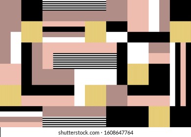 Seamless abstract striped,golden rectangles on black background.EPS10 Illustration.