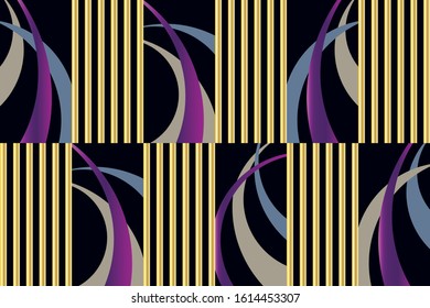 Seamless abstract striped,golden rectangles on black background.EPS10 Illustration.