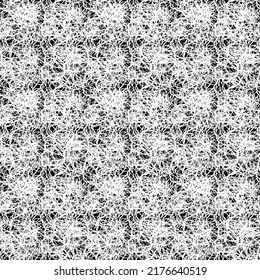 Seamless abstract structural pattern of white smooth curves on a black background.