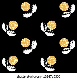 Seamless abstract stylized flowers pattern on black background.Vector design for fashion prints and backgrounds.