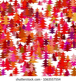Seamless abstract stylized random pine tree background - winter vector decoration graphic design with pine trees in red tones