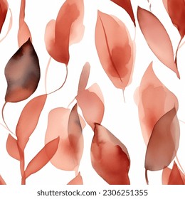 Seamless Abstract Terracotta Eucalyptus Leaf Watercolor Scandinavian Design